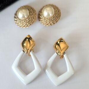 Gold and White Open Diamond Drop Earrings